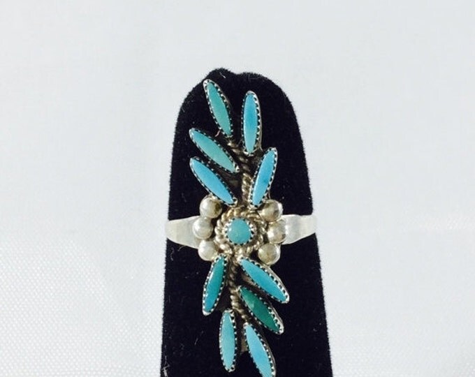 Storewide 25% Off SALE Vintage Sterling Silver Turquoise Beaded Tribal Style Designer Ring Featuring Elegant Southwestern Inspired Designs