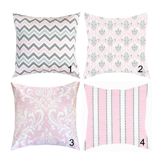 White Pink Grey Gray Throw Pillow Cover Lumbar Euro Sham Cover