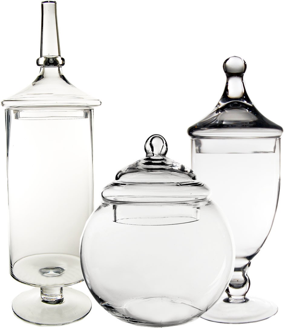 Apothecary Jar Glass Candy Buffet Jar with Lid Set of 3 pcs