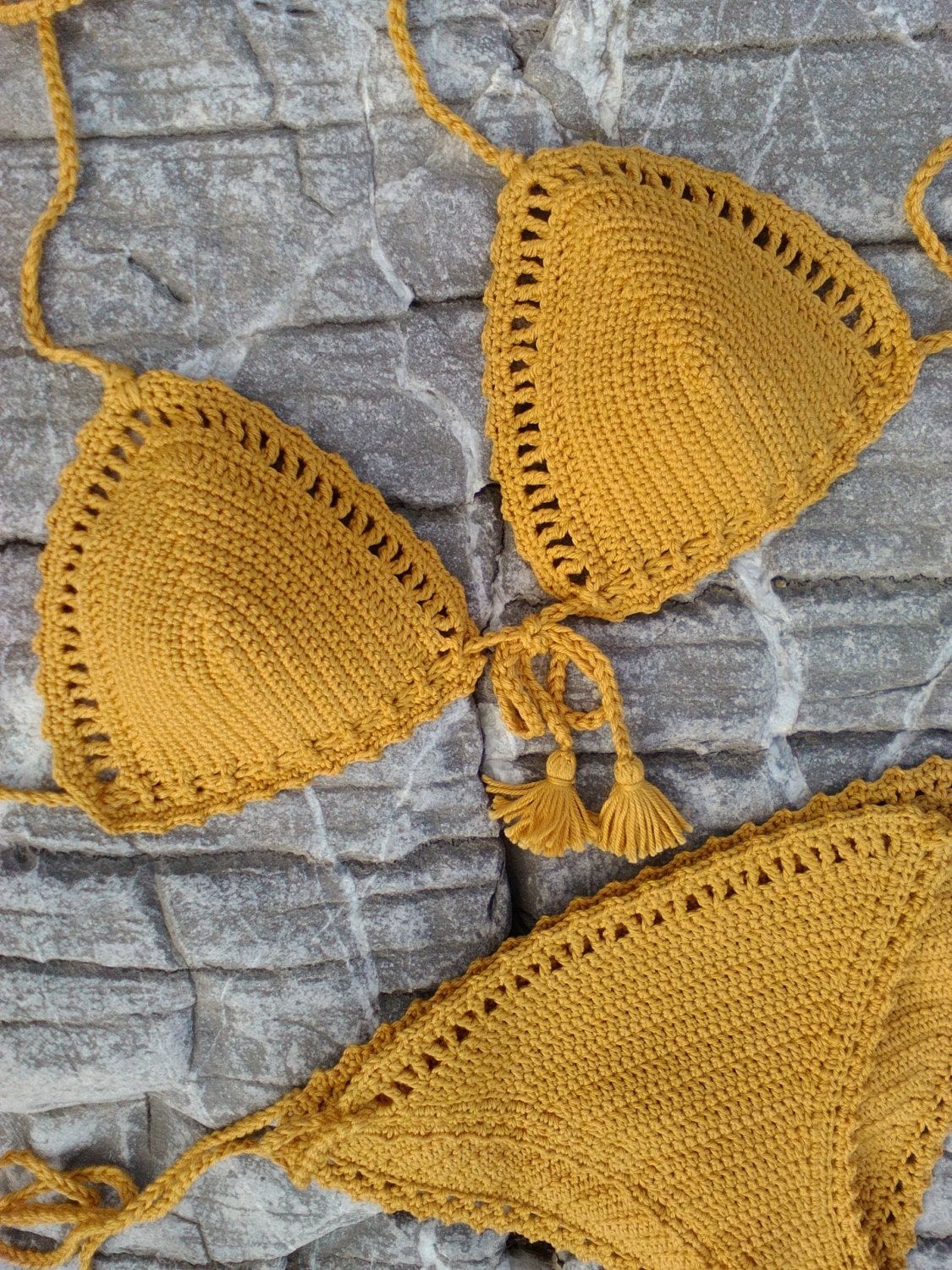 crochet bikini Mustard yellow Boho Bikini String Bikini