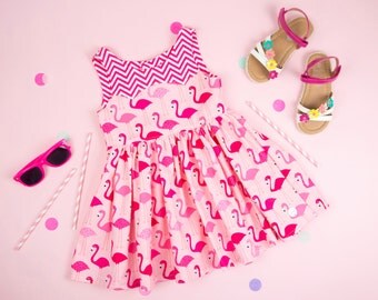 Girls Flamingo Party Dress Girls Dress Birthday Dress Flamingo Dress Girls Party Dress