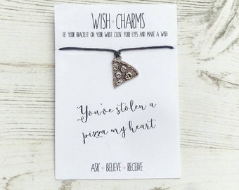 Pizza bracelet ~ Wish Bracelet ~ Valentine's wish charm ~ Wish charm ~ friendship gift ~ friendship charm ~ pizza charm ~ make a wish