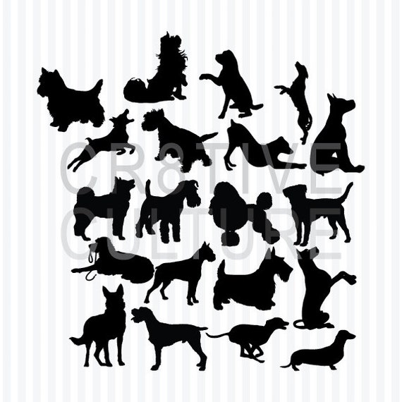 Dog Silhouette Printable Clipart for Scrapbooking and
