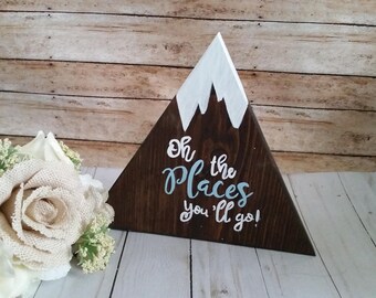 Wooden signs, adventure signs, let the aventure begin, oh the places you'll go, boy nursery decor, adventure nursery, mountain signs