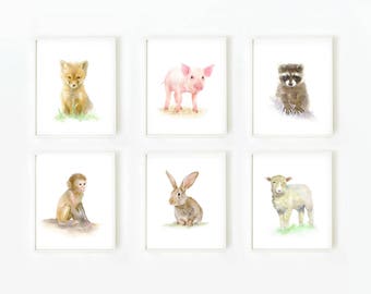 Animal Prints, Nursery Decor, Nursery Wall art, Animal Art, Animal Print, Kid's Wall Art, Set of 6 Prints