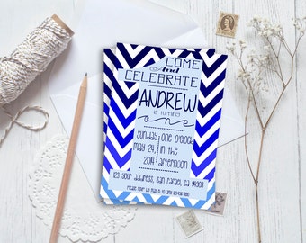 Chevron first birthday invitation-- boy printable or printed // birthday invitation // chevron invitation // personalized birthday