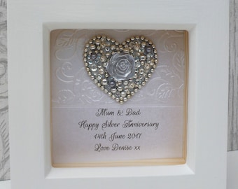 25th anniversary gift, 25th wedding anniversary gift,25th Silver, silver wedding anniversary,personalised framed gift,handmade