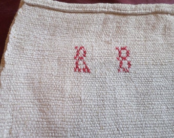 French Antique Home loomed Linen Tea Towel Monogram RB.