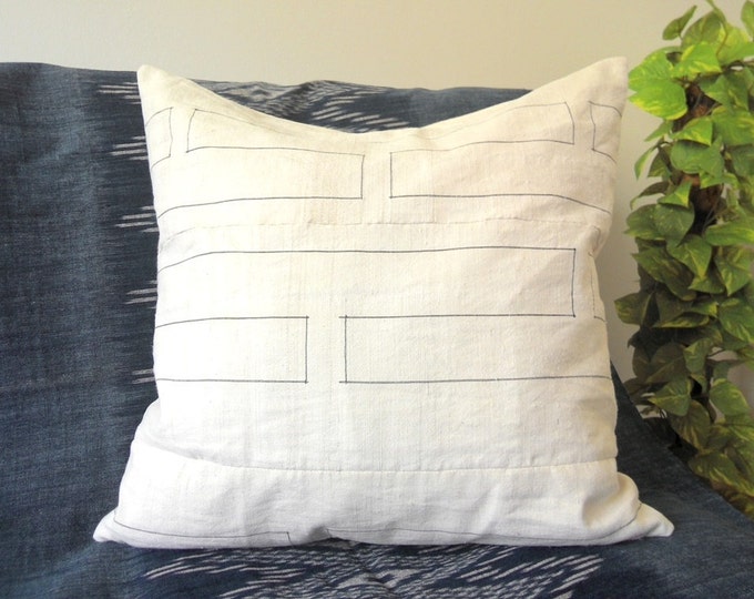 20"x20" Soft Handwoven White and Stripes Hmong Hill Tribe Cotton Pillow Cover, Vintage Natural Organic Textile Pillow, Boho Throw Pillow