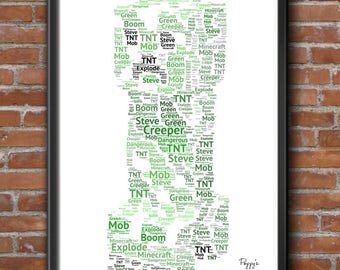 Personalised Minecraft Creeper Steve Gaming Word Art Gift Print A4 PS4 Xbox Birthday Father's Day - FREE UK P+P 21x30cm
