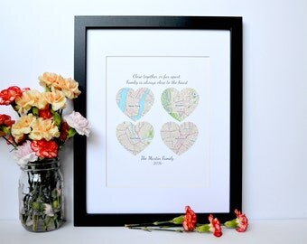 Family Map Print- Unique Family Gifts, Gift for Dad, Father's Day Gift, Map Print for Long Distance Families, Distance means so little, TP