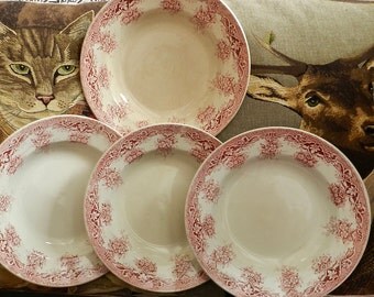 St Amand ensemble de 4 assiettes à soupe fleurs roses modèle Prima