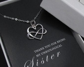 Sister Necklace, Unbiological Sister Necklace, Unbiological Sister Gift, Infinity Heart Necklace, Friendship Necklace, Sterling Silver
