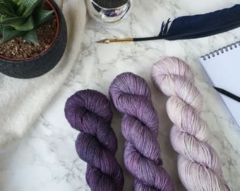 Merino silk gradient yarn set, hand dyed yarn, silk merino yarn, hand dyed dk yarn, dk yarn, gift for wife - Purpure