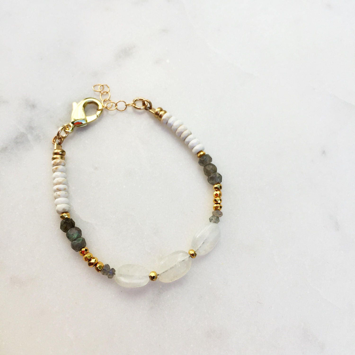 Triple  Moonstone Bracelet | Raw Gemstones | Beaded Bracelet |