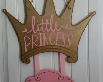 Antique princess crown baby door hanger, hospital door hanger, welcome baby door hanger