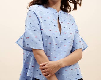 SALE, Baby Blue Blouse, Womens Blouses, Blue Blouse, Cotton Blouse, Blouse, High Fashion, Designer Shirts, Summer ...