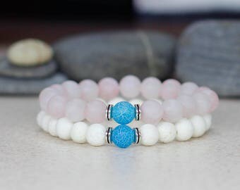 Boho bracelet set Healing bracelet Rose quartz bracelet Beaded bracelet stack bracelet Gemstone jewelry Stretch bracelet Gift for mom gift