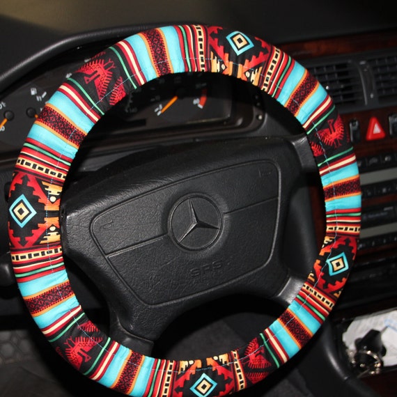 Tribal Steering wheel cover Red orange and teal wheel cover