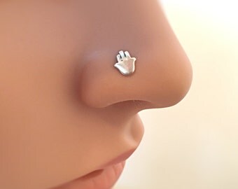 Hamsa Nose Stud 18g, nose stud 20g, nose stud L shape, silver nose stud, hamsa piercing jewelry, nose stud silver, nose piercing stud hamsa