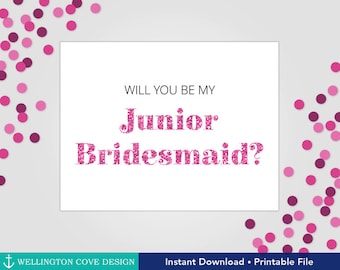 Will You Be My Junior Bridesmaid Printable Card • How to Ask Your Bridesmaids • Jr. Bridesmaid Proposal • Pink Glitter Instant Download File