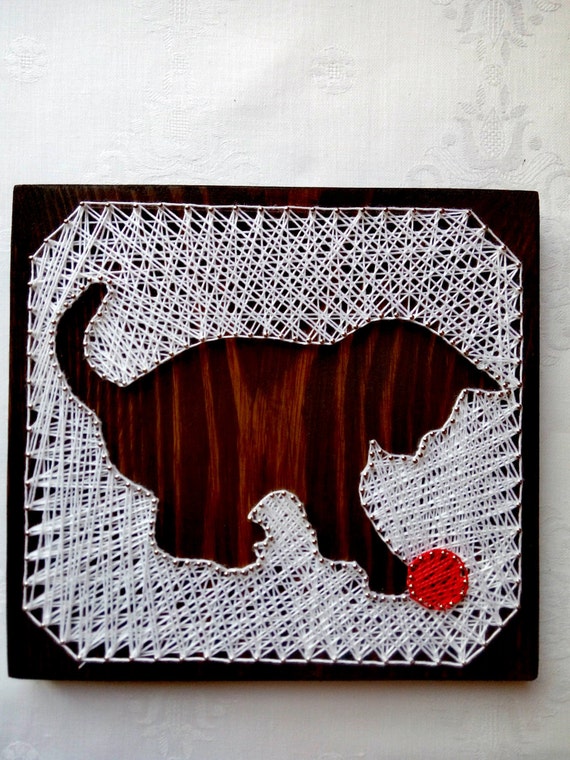 Picture String art Wall decor String art Christmas kitten Cat