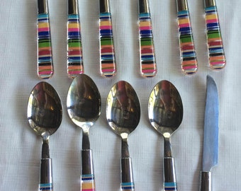 Colorful Flatware,Rainbow Spoon,Colorful Spoon,Modern Spoon,Multi-Color Spoon,Tablespoon Set,Spoon Set,Rainbow Flatware,Color Spoon Set