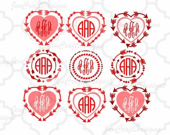 Arrow Heart Monogram Frames SVG, valentines SVG Eps Png Dxf, Valentine Cricut DS Silhouette Studio, Digital Cut Files Instant Download