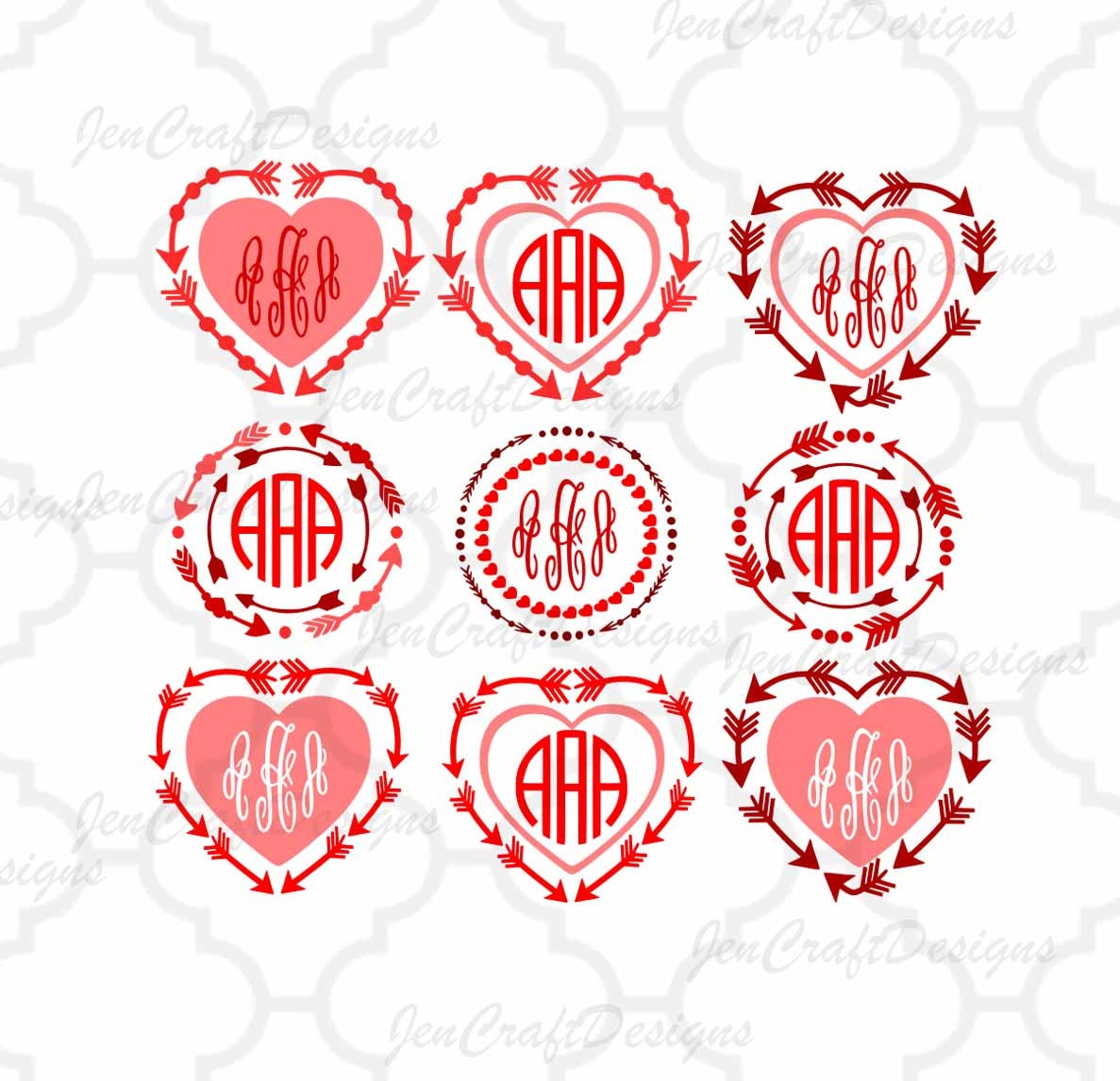 Download Arrow Heart Monogram Frames SVG Set, valentines SVG Eps ...