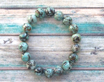 Turquoise bead bracelet, natural blue green stone bracelet, stone elastic bracelet, aqua bracelet, healing bracelet, African turquoise