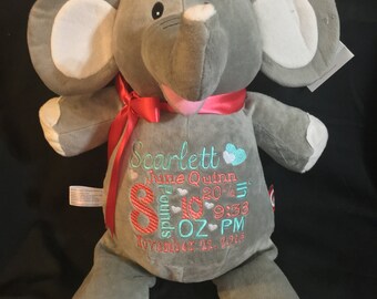 Personalized stuffed animal baby announcement birth announcement stuffed animal baby gift photo prop monogrammed baby gift plush elephant