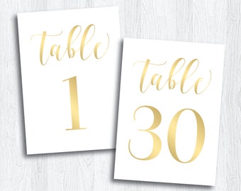 Gold Printable Table Numbers 1 - 30 | Instant Download | Wedding Printable | Gold Table Numbers | Events | Banquet | Reception (SHINE Set)