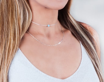 Opal Choker Necklace, Sterling Silver Choker, Opal Jewelry, Blue Opal Necklace, Tiny Opal Necklace, Minimalist Choker, Dainty Necklace Gold