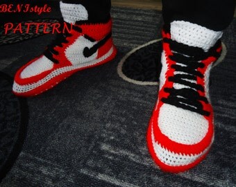 Crochet Shoes Pattern, Crochet Pttern, Crochet Jordan Shoe, Nike Air Jordan 1, Crochet Nike Pattern, Download File, Pattern size US 12-13