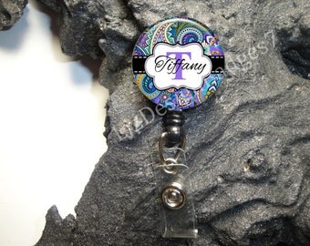 Paisley Retractable Badge Holder,Personalized Badge Reel,Monogram Badge Reel,Monogram Badge Holder,Monogram Stethoscope Id Tag -Style 600