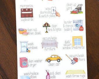 Spring Cleaning Planner Stickers - Cleaning Stickers - Cleaning List Stickers - Spring Stickers - Decluttering Stickers - Declutter Stickers