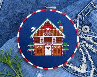 Christmas Cross Stitch Pattern – Gingerbread House – Modern Cross Stitch – Xmas Counted Cross Stitch Chart – German Cross Stitch Patterns