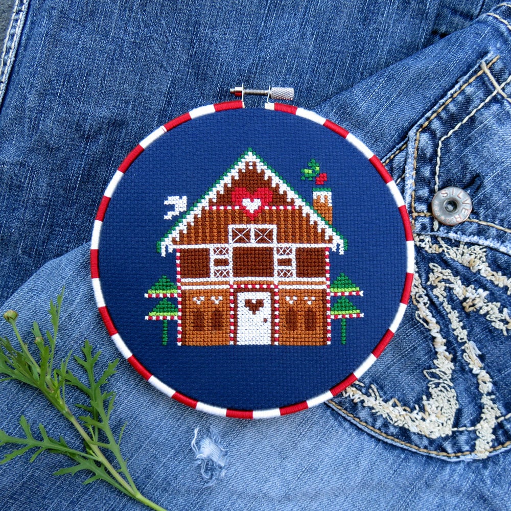 Christmas Cross Stitch Pattern Gingerbread House Modern