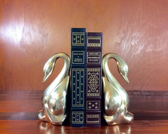 Hollywood Regency Brass Swan Bookends