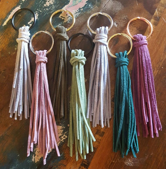 Items similar to Suede Tassel Keychain, Suede Tassel Keyring on Etsy