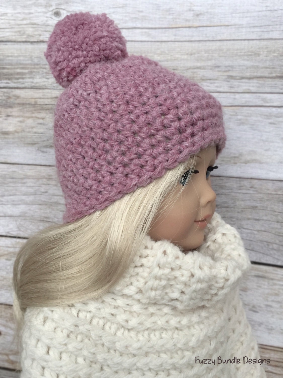 CROCHET PATTERN 18 inch Doll Pink Pom Beanie/Hat by FuzzyBundle