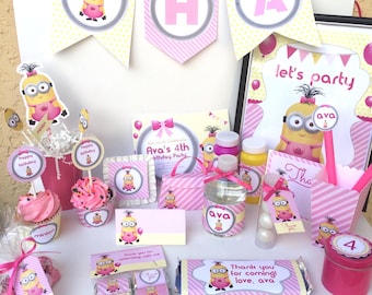 Girl Minion Party | Minion Girl Birthday | Pink Minion Party | Minion Girl Decor | Girl Minion Invitation | Despicable Me Party | Fluffy