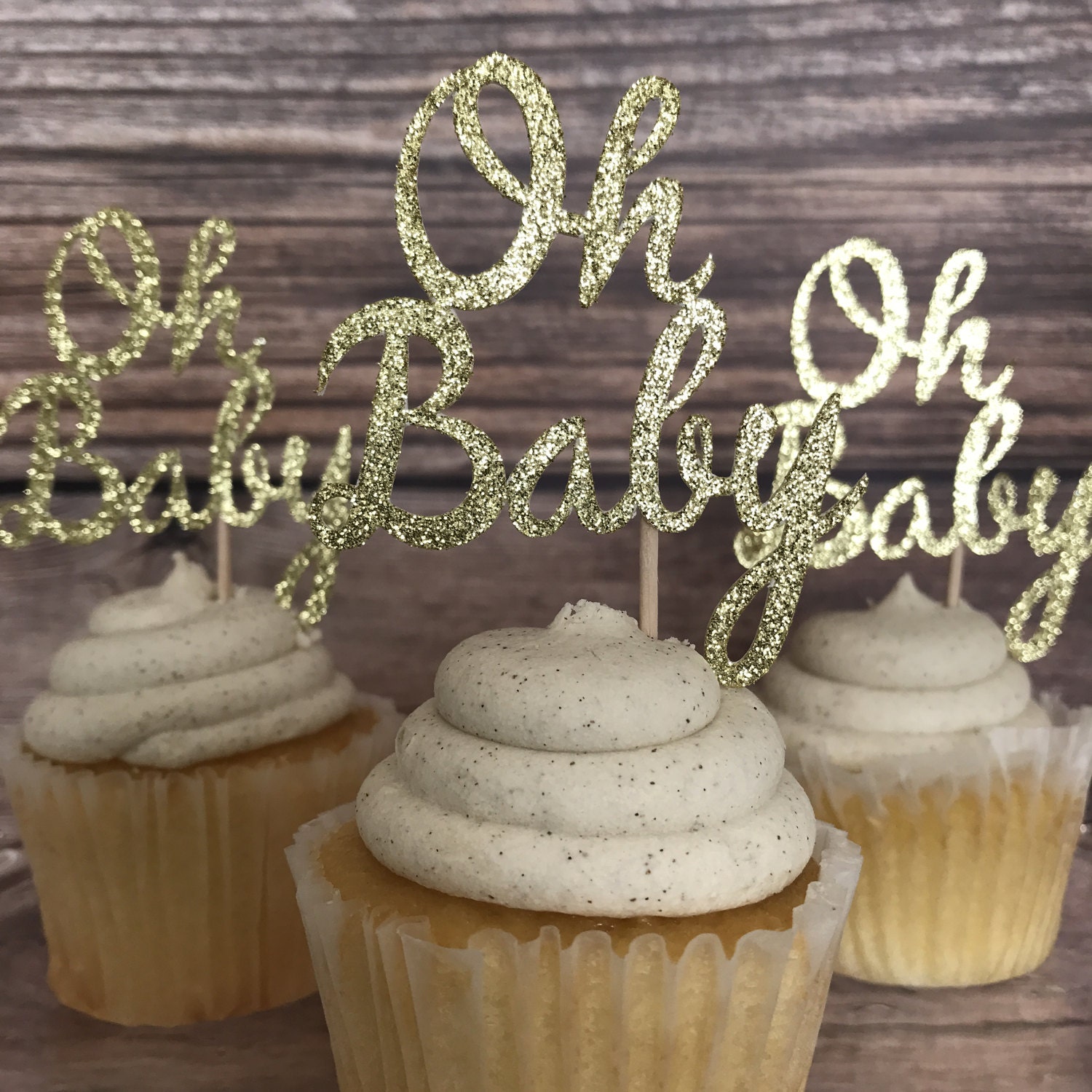 Oh Baby Cupcake Topper Gold Glitter Oh Baby Cupcake Topper