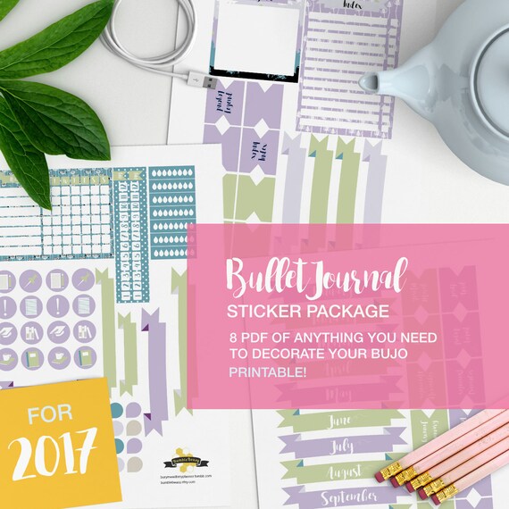 bujo stickers package printable v06 green and lavender