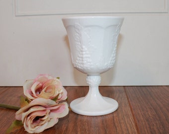 Vintage Colony Milk Glass Water Goblets, Paneled Grape Milk Glass Goblets, 1960's Milk Glass Wine Goblets, Wedding Decor, Listing For 1