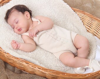 Knitted Baby Romper, Sleeveless Cotton Romper, Baby Knit Romper,