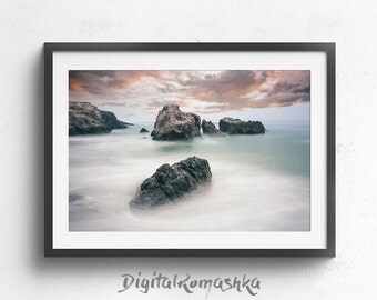 Pink sunset print, ocean photography, beach sunset picture, pink peach ocean art, girls room nursery art, ocean bedroom nauitical chic decor