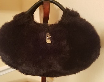 white faux fur purse