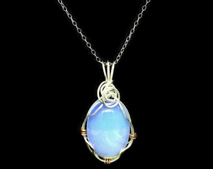Sterling Silver Wrapped AAA White Crystal Opal Necklace, October Birthstone Necklace, 14th Anniversary Gift, Genuine Gemstone Jewelry