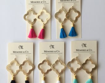 SUMMER SALE | Tassel Earring on Gold Quatrefoil with 14k Gold Filled Earwires